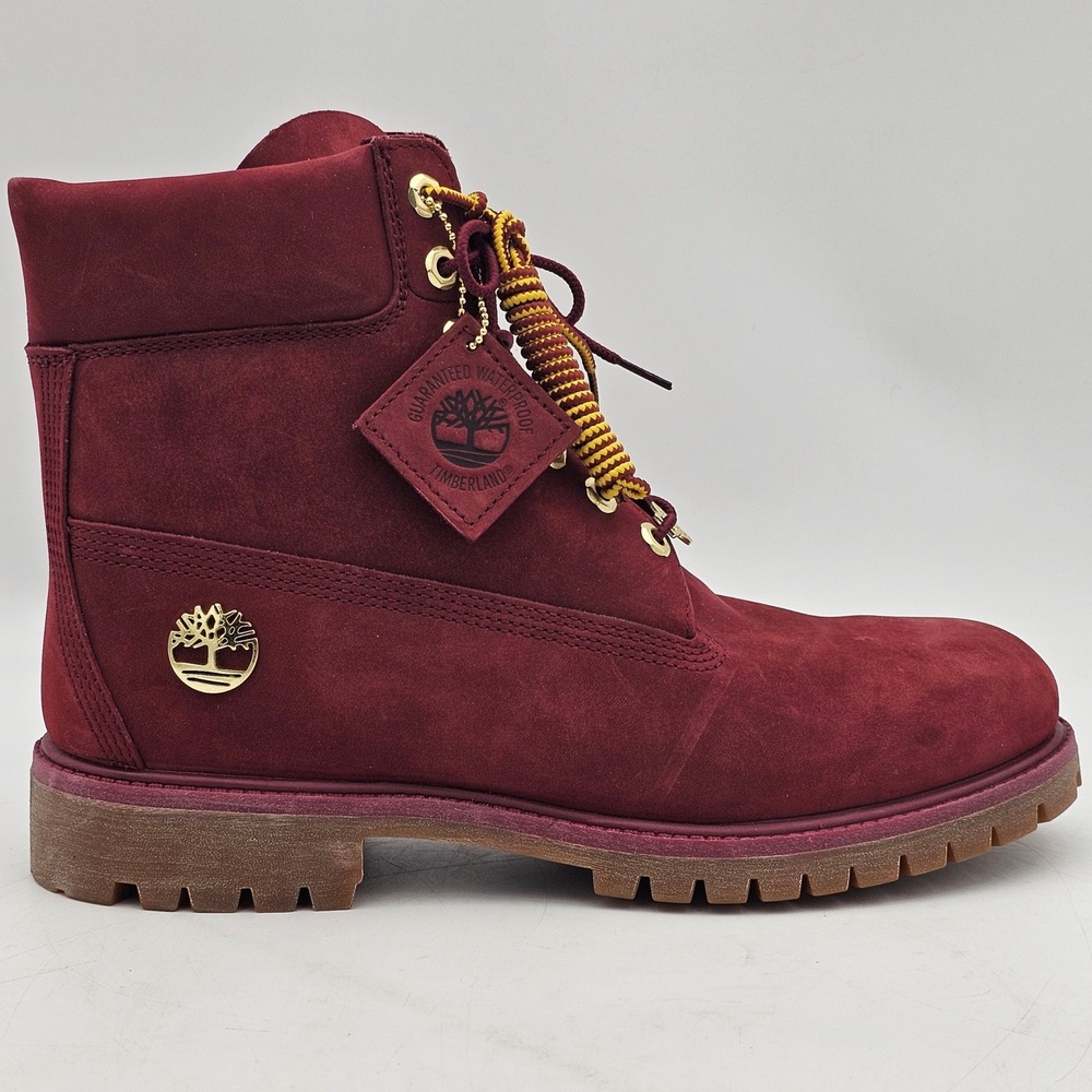 Timberland 6 Inch Premium Waterproof Boots Burgundy Nubuck Mens 10 A5U3K Gold